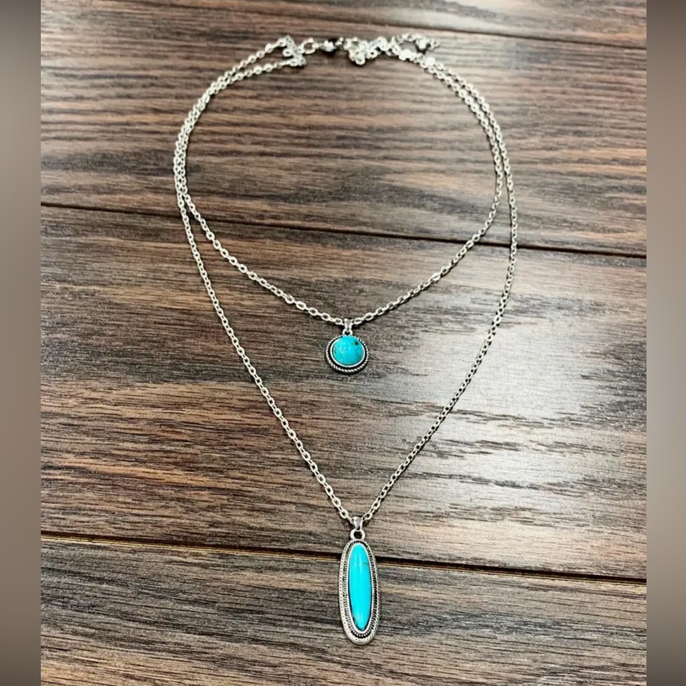 Silver and Turquoise Layered Necklace ~ 2-strand Turquoise Necklace